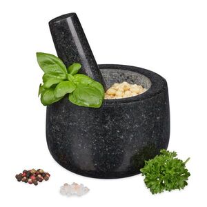 Relaxdays MAŽIAR Čierna Sivá 2-dielna sada žula 12 cm vyobraziť