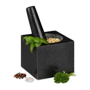 Relaxdays MAŽIAR čierna-sivá žula hranatý s tĺčikom 250 ml vyobraziť