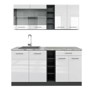 Vicco JEDNOLÔŽKOVÁ KUCHYŇA R-Line Biely vysoký lesk/antracit 160 cm , AP Marble vyobraziť