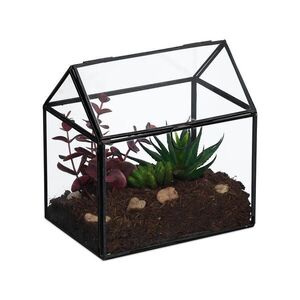 Relaxdays TERÁRIUM Čierne sklo tvar domu 16x16x11, 5 cm vyobraziť