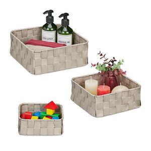 Relaxdays KÔŠ Sivý 3-dielna-sada pletený vzhľad vyobraziť