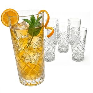 Relaxdays SKLENICA Transparentná 6-dielny-set longdrink sklo reliéf 330 ml vyobraziť