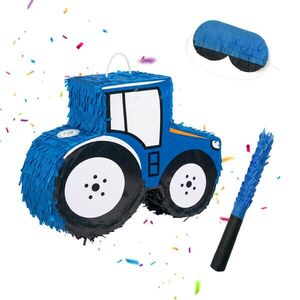 Relaxdays PIŇATA Modrá traktor 3-dielna-sada s palicou a maskou vyobraziť