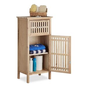 Relaxdays KÚPEĽŇOVÁ SKRINKA Orech voľne stojaca so zásuvkou 82 cm vyobraziť