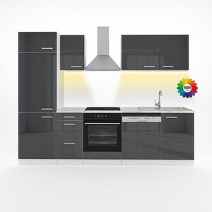 Vicco KUCHYNSKÝ KÚT Optima Antracit vysoký lesk/biela 270 cm bez pracovnej dosky s LED pásikom vyobraziť