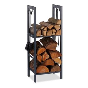 Relaxdays STOJAN Antracit oceľ na drevo 2 police 100x40x30 cm vyobraziť
