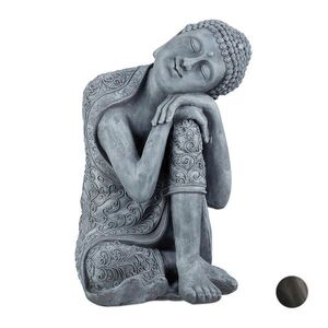 Relaxdays SOCHA svetlosivá Buddha polyresin odolná voči počasiu 60 cm vyobraziť