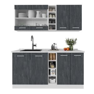 Vicco JEDNOLÔŽKOVÁ KUCHYŇA R-Line Čierny betón/biely 160 cm AP mramor vyobraziť