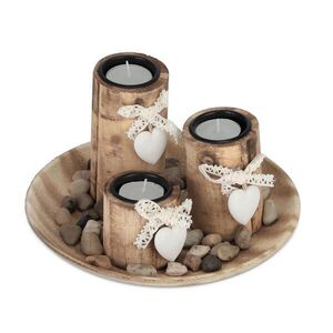 Relaxdays SVIETNIK Prírodná Biela 3-ks-set s dekoračnou miskou borovicové drevo výška 13 cm vyobraziť