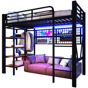 OKWISH VYSOKÁ posteľ 90/200 cm čierna z kovu a MDF s LED osvetlením odkladacou policou a priestorom pod lôžkom vyobraziť