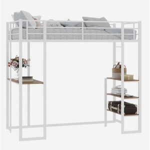 OKWISH VYSOKÁ posteľ 90/190 cm biela zo železa s písacím stolom a obojstranným rebríkom vyobraziť