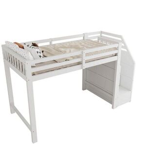 OKWISH VYSOKÁ posteľ 90/200 cm biela z borovice a MDF so zábranou a úložnými schodíkmi vyobraziť