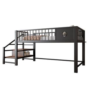 OKWISH VYSOKÁ posteľ 90/200 cm čierna s úložným rebríkom z MDF a kovu vyobraziť