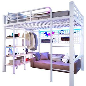 OKWISH VYSOKÁ posteľ 140/200 cm biela z kovu a MDF s LED osvetlením a úložným priestorom vyobraziť