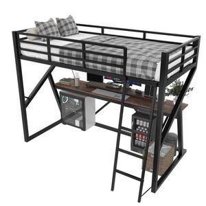 OKWISH VYSOKÁ posteľ 90/200 cm čierna z kovu s písacím stolom, LED osvetlením a rebríkom vyobraziť