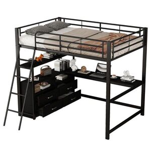 OKWISH VYSOKÁ posteľ 140/200 cm čierna z kovu a MDF s L písacím stolom a zásuvkami vyobraziť
