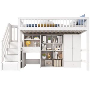 OKWISH VYSOKÁ posteľ 90/200 cm biela z masívneho dreva a MDF s písacím stolom schodmi a úložným priestorom vyobraziť