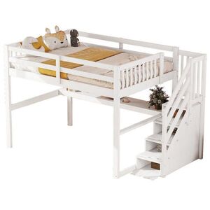 OKWISH VYSOKÁ posteľ 140/200 cm biela s písacím stolom a úložným priestorom z borovice a MDF vyobraziť