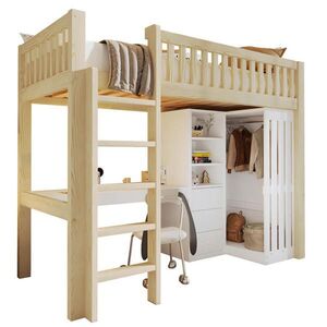 OKWISH VYSOKÁ posteľ 90/200 cm prírodná z borovice a MDF s písacím stolom šatníkom a 3 zásuvkami vyobraziť