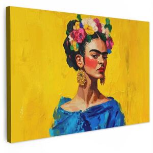 MuchoWow OBRAZ NA PLÁTNE Frida Kahlo - Žena - Žltá - Modrá - Kvety 30x20 cm vyobraziť