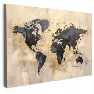 MuchoWow OBRAZ NA PLÁTNE Mapa sveta - zlatá - čierna - abstraktná 90x60 cm vyobraziť