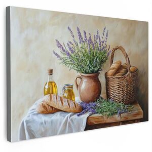 MuchoWow OBRAZ NA PLÁTNE Levanduľa - Chlieb - Zátišie 120x80 cm vyobraziť