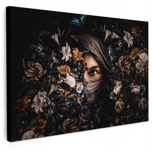 MuchoWow OBRAZ NA PLÁTNE Žena - luxus - kvety - motýľ - portrét 90x60 cm vyobraziť
