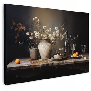 MuchoWow OBRAZ NA PLÁTNE Zátišie - Kvety - Kytica - Váza - Víno 90x60 cm vyobraziť