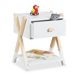 Relaxdays STOLÍK Biela prírodná so zásuvkou 42 cm vyobraziť