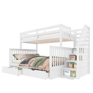 OKWISH POSCHODOVÁ posteľ 90/200 a 140/200 cm biela s úložným priestorom a zásuvkami z borovice vyobraziť