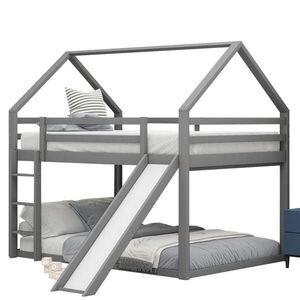 OKWISH POSCHODOVÁ posteľ 140/200 cm sivá so šmykľavkou a rebríkom z borovice a MDF vyobraziť