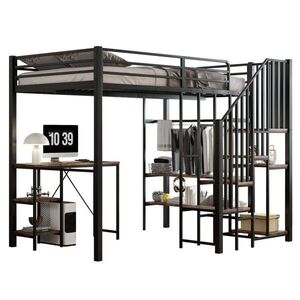 OKWISH POSCHODOVÁ posteľ 120/200 cm čierna s písacím stolom a otvoreným šatníkom z kovu a MDF vyobraziť