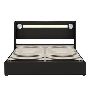 OKWISH ČALÚNENÁ posteľ 160/200 cm čierna s LED osvetlením Bluetooth a USB z PU kože vyobraziť