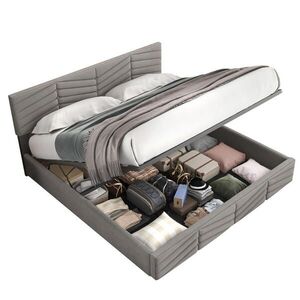 OKWISH ČALÚNENÁ posteľ 160/200 cm sivá s úložným priestorom z velvetu s nastaviteľným čelom vyobraziť