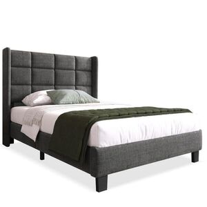 OKWISH ČALÚNENÁ posteľ 90/200 cm sivá s matracom a roštom z ľanovej tkaniny vyobraziť