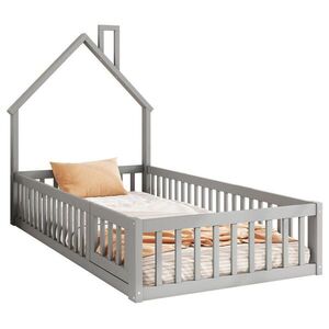 OKWISH DOMČEKOVÁ posteľ 90/200 cm sivá z borovicového dreva a MDF s komínom a bezpečnostnou zábranou vyobraziť