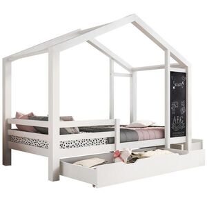 OKWISH DOMČEKOVÁ posteľ 90/200 cm biela s tabuľou a 2 zásuvkami z masívneho borovicového dreva vyobraziť