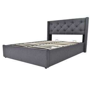 OKWISH ČALÚNENÁ posteľ 140/200 cm sivá s úložným priestorom z bavlny vyobraziť