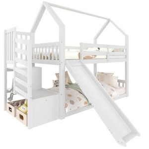 OKWISH POSCHODOVÁ posteľ 90/200 cm biela s úložnými schodmi a šmykľavkou z borovice a MDF vyobraziť