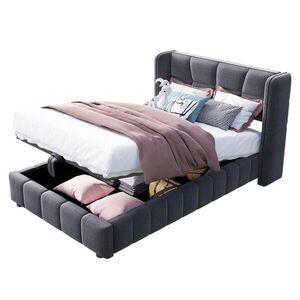 OKWISH ČALÚNENÁ posteľ 90/200 cm sivá s úložným priestorom a zdvíhacím roštom z látky vyobraziť