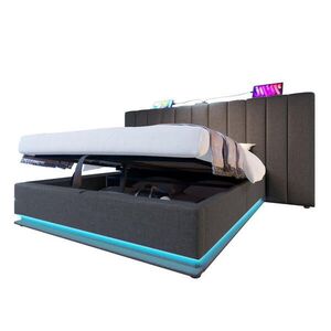 OKWISH ČALÚNENÁ posteľ 180/200 cm sivá z ľanu s LED osvetlením úložným priestorom a USB-C nabíjaním vyobraziť