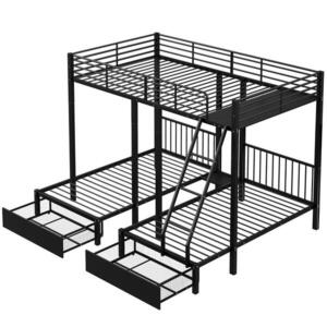 OKWISH POSCHODOVÁ posteľ 140/200 a 2x 90/200 cm čierna rozložiteľná s úložnými zásuvkami z kovu vyobraziť