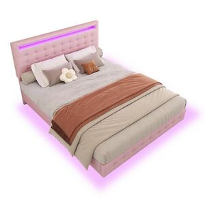 OKWISH ČALÚNENÁ posteľ 140/200 cm ružová s LED osvetlením a 3-stupňovo nastaviteľným čelom z PU a MDF vyobraziť