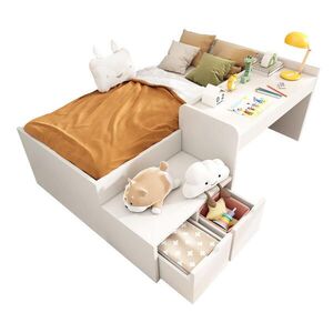 OKWISH DETSKÁ posteľ 90/200 cm biela so stolom a zásuvkami z masívneho dreva a MDF vyobraziť