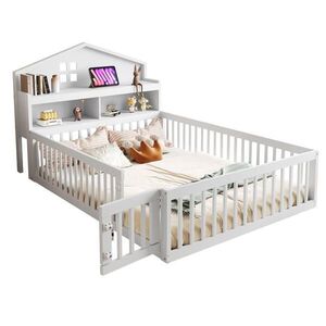 OKWISH DETSKÁ posteľ 140/200 cm biela z masívneho dreva s úložným čelom, dvierkami a roštom vyobraziť