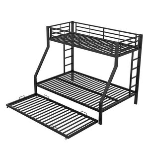 OKWISH POSCHODOVÁ posteľ 204/145/160 cm čierna s výsuvným lôžkom a obojstranným rebríkom z kovu vyobraziť
