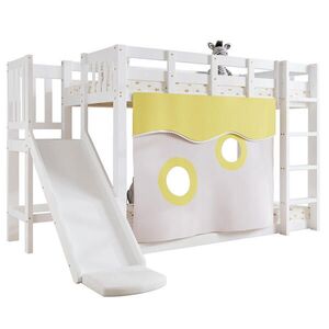 OKWISH POSCHODOVÁ posteľ 244, 5/165/140, 5 cm biela so schodíkmi, šmykľavkou a závesom z MDF a borovice vyobraziť