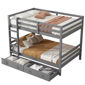 OKWISH POSCHODOVÁ posteľ 140/200 cm sivá s úložným priestorom a zásuvkou z borovice a MDF vyobraziť