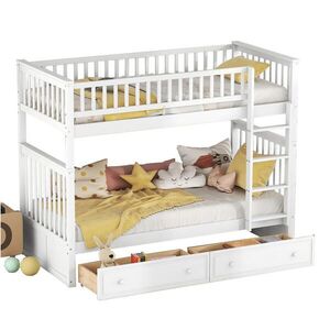 OKWISH POSCHODOVÁ posteľ 90/200 cm biela z borovice a MDF s 2 zásuvkami a možnosťou rozloženia na 2 lôžka vyobraziť