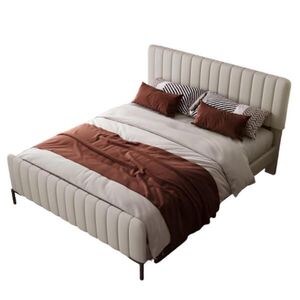 OKWISH ČALÚNENÁ posteľ 209/145/101-107 cm sivobéžová s matracom a nastaviteľným čelom z ľanu vyobraziť